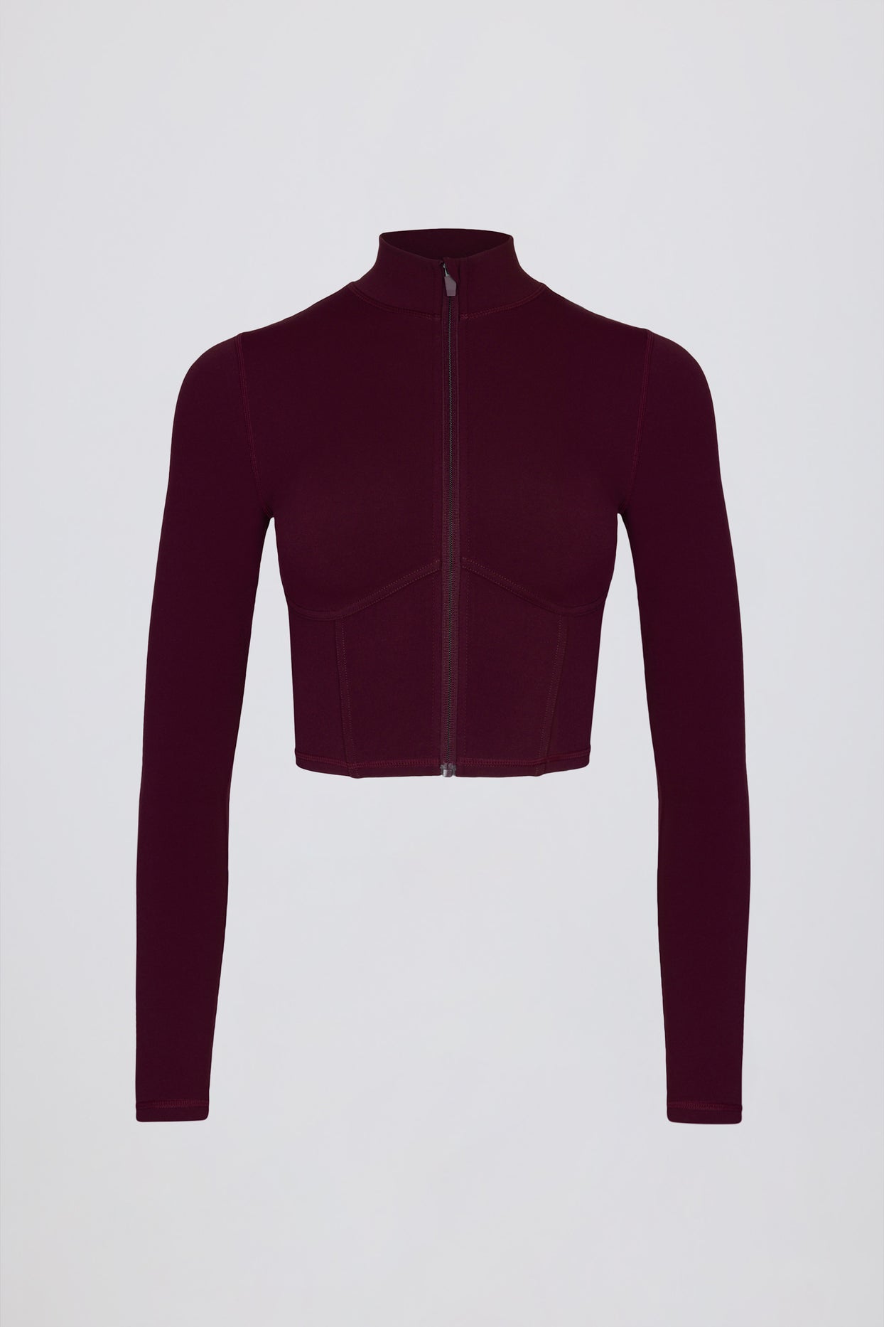 Soft Active Zip-Up Cropped Jacket in Burgundy - 2
