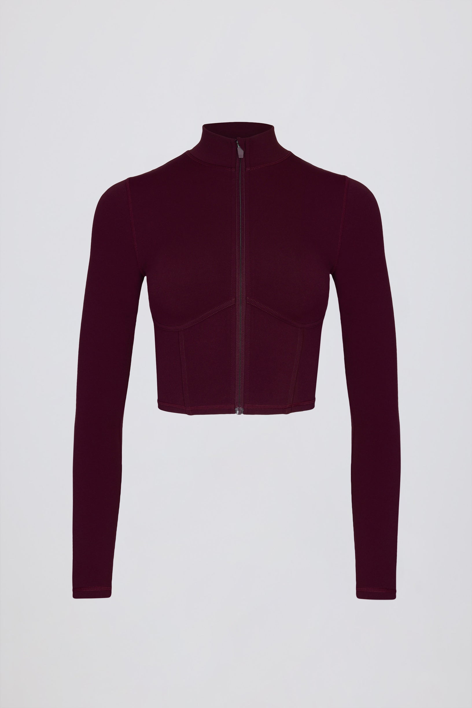 Soft Active Zip-Up Cropped Jacket in Burgundy - 2