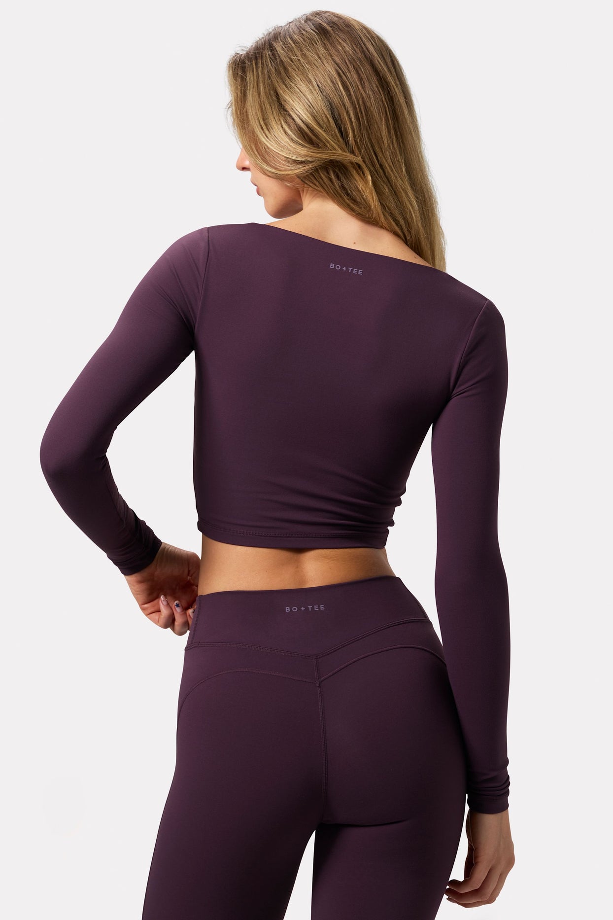 Soft Active Twist-Front Crop Top in Plum - 2