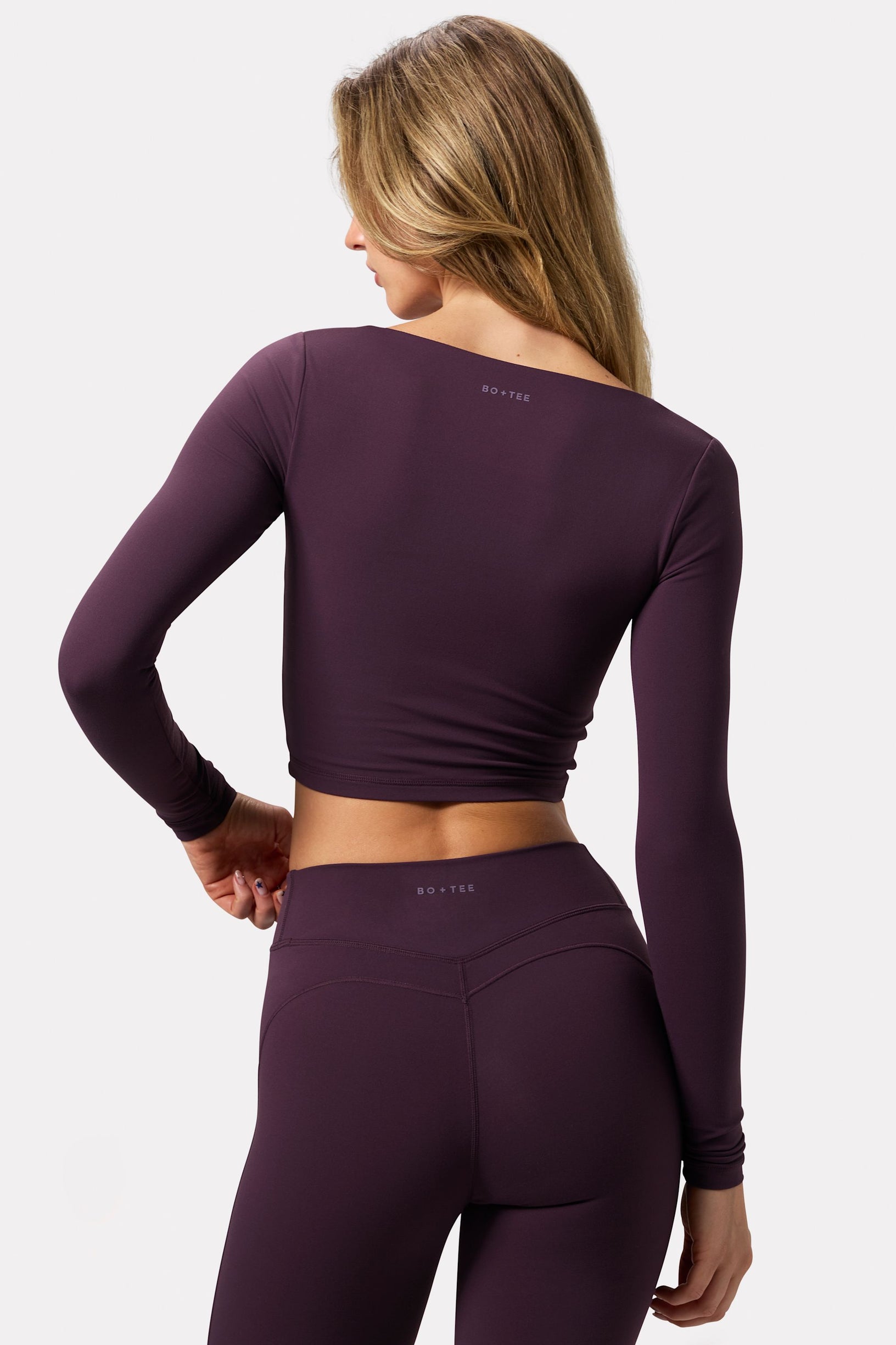 Soft Active Twist-Front Crop Top in Plum - 2