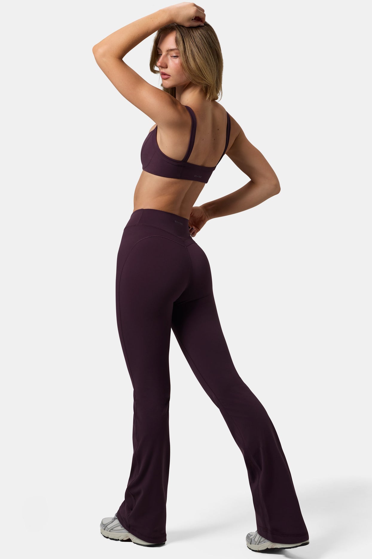 Soft Active Ruched Flared Trousers in Plum - 2