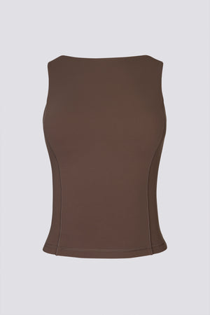 Soft Active Boat-Neck Open-Back Tank Top in Cocoa