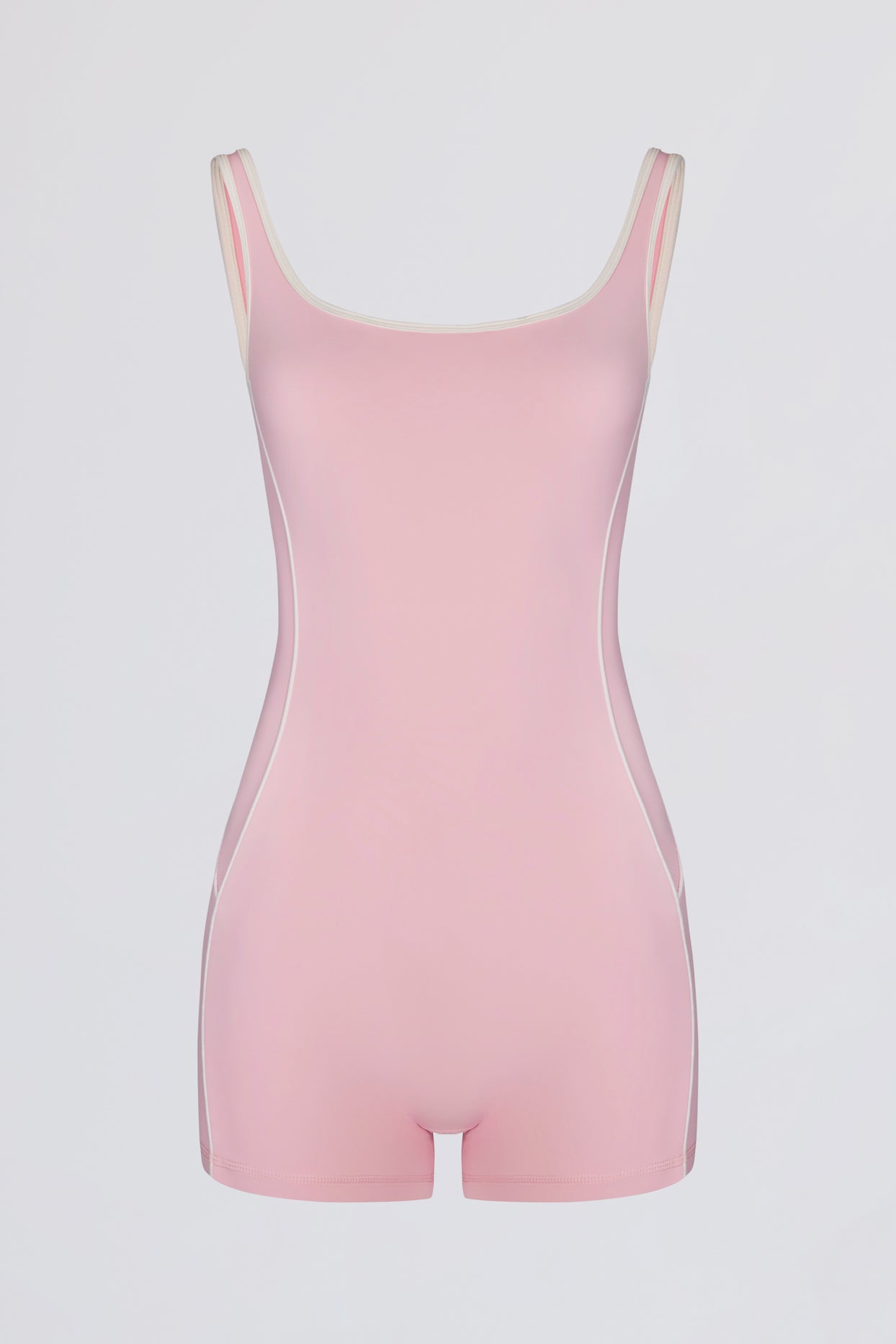 Soft Active Backless Contrast Unitard in Powder Pink - 4