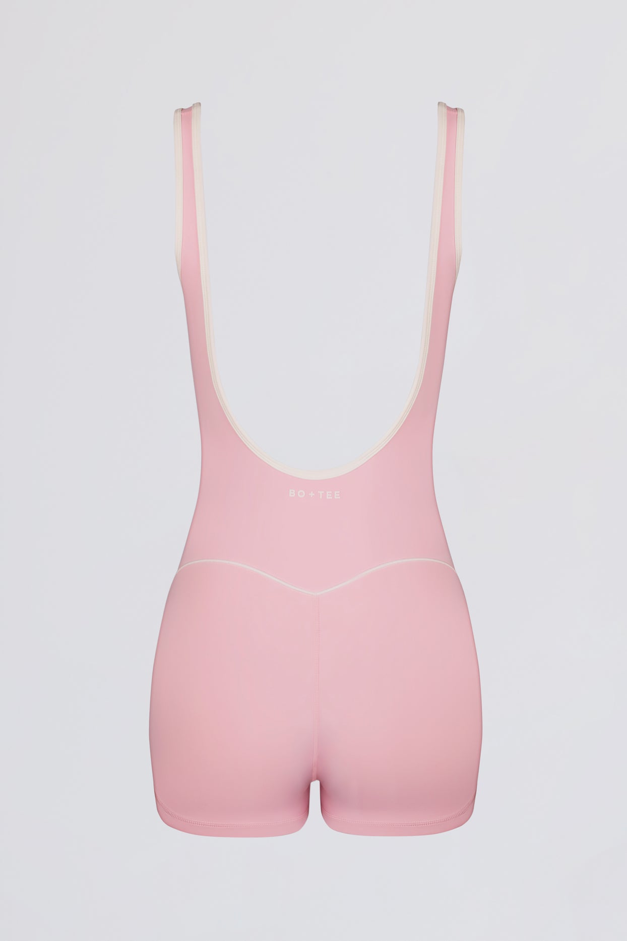 Soft Active Backless Contrast Unitard in Powder Pink - 5