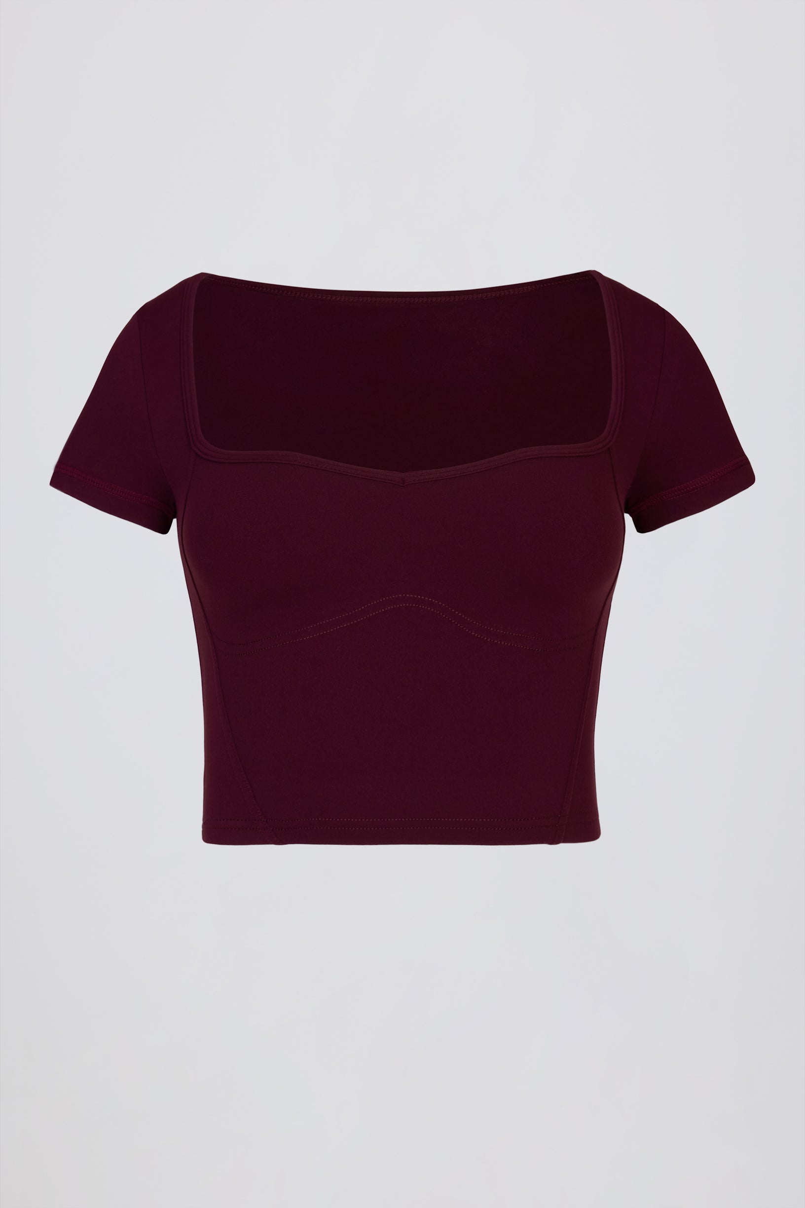 Soft Active Sweetheart-Neck Crop Top in Burgundy - 2