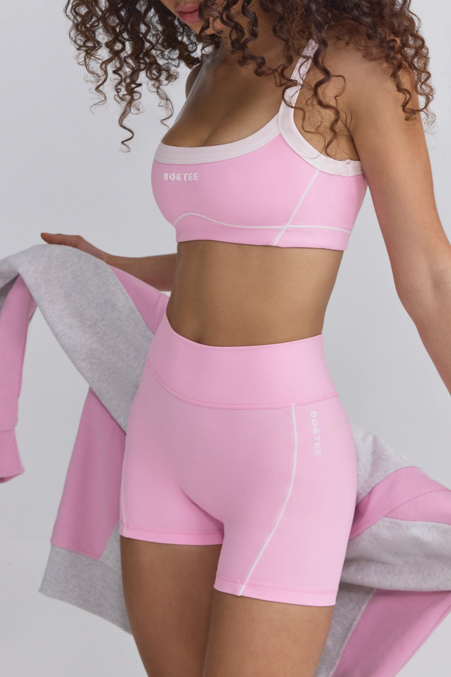 Soft Active Contrast-Trim Mini Shorts in Baby Pink