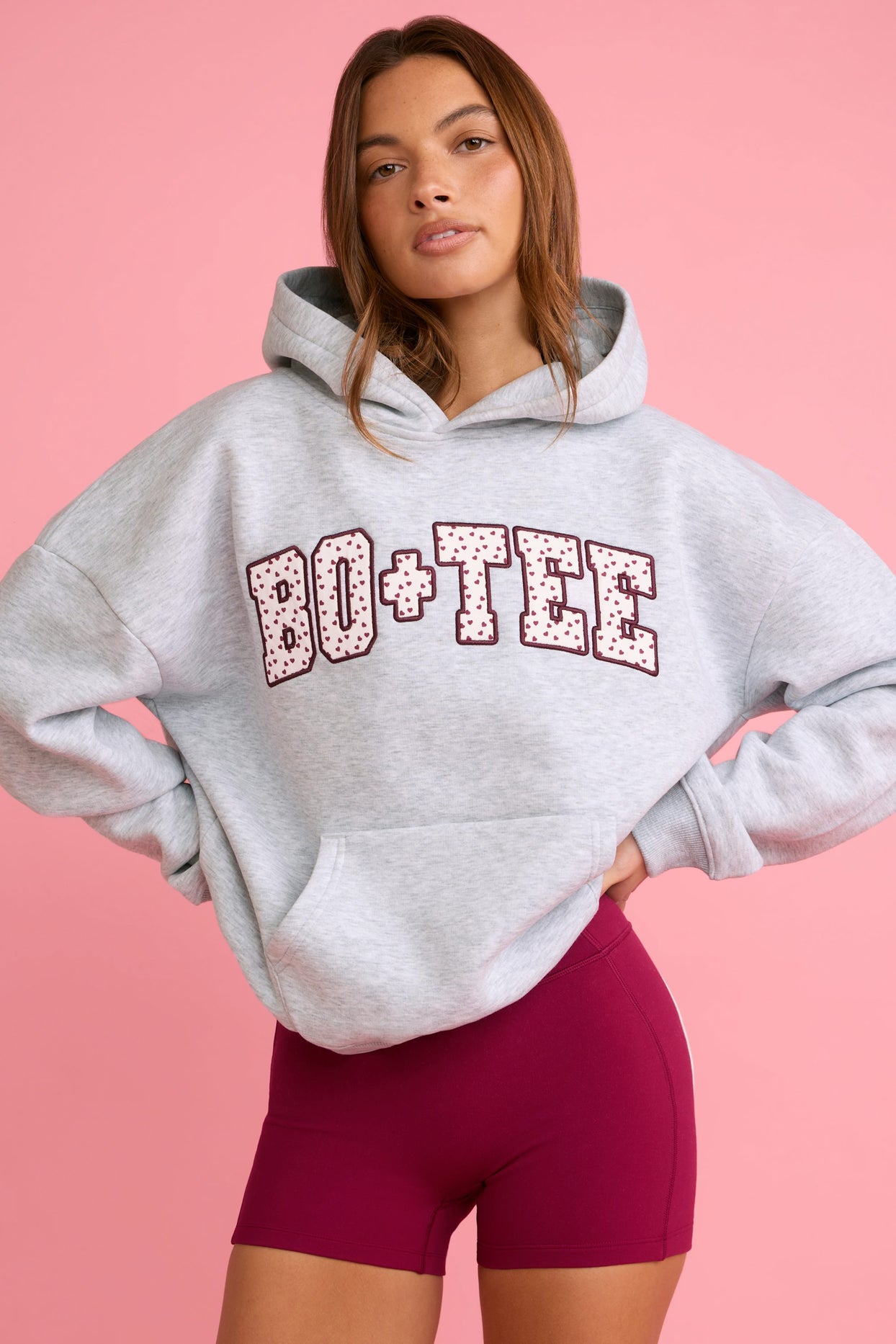 Oversized Applique Hoodie in Grey - 1