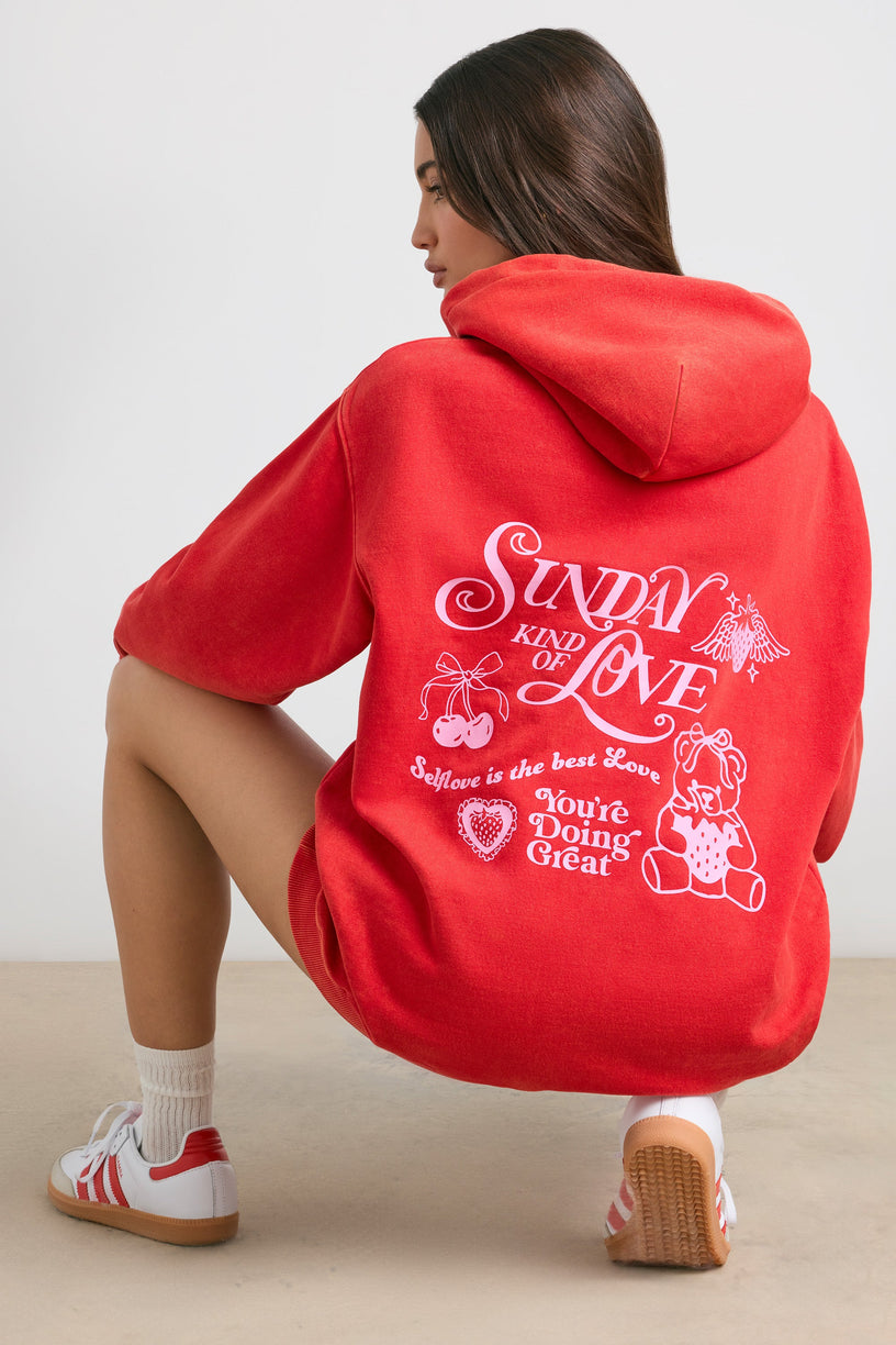 Soft Cotton Jersey Oversized Hoodie in Red - 1