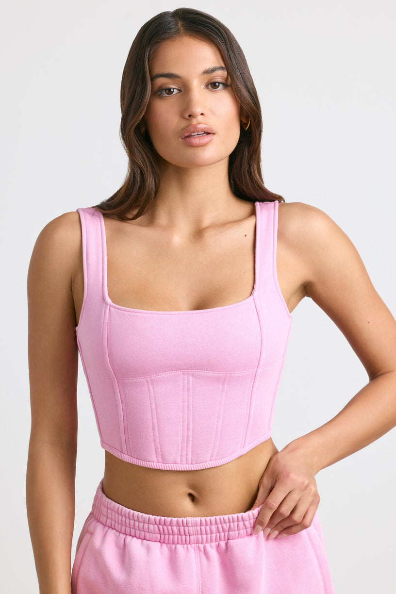 Brushed Jersey Corset Crop Top in Bubblegum Pink - 1