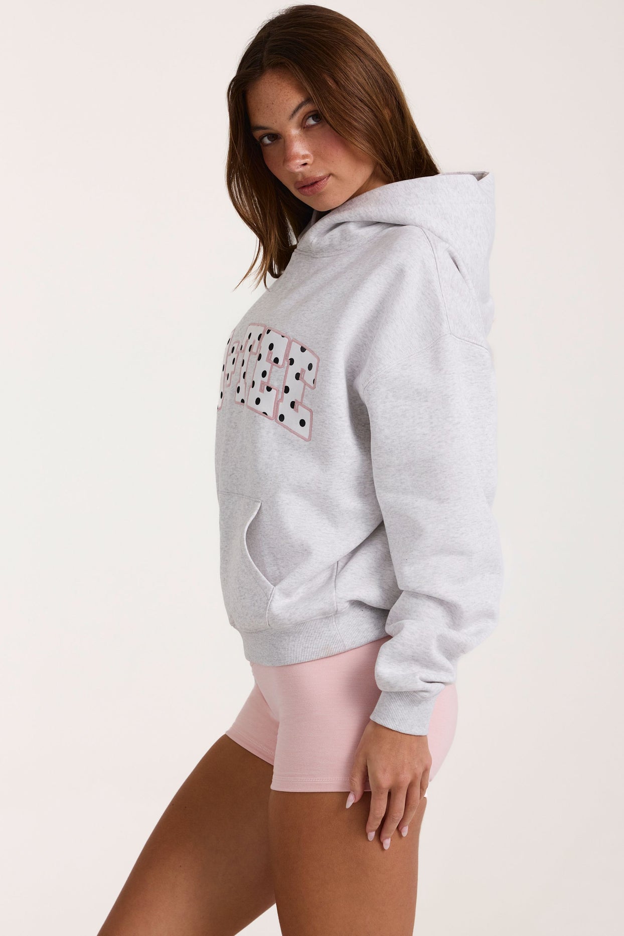 Oversized Applique Hoodie in Grey Marl - 4