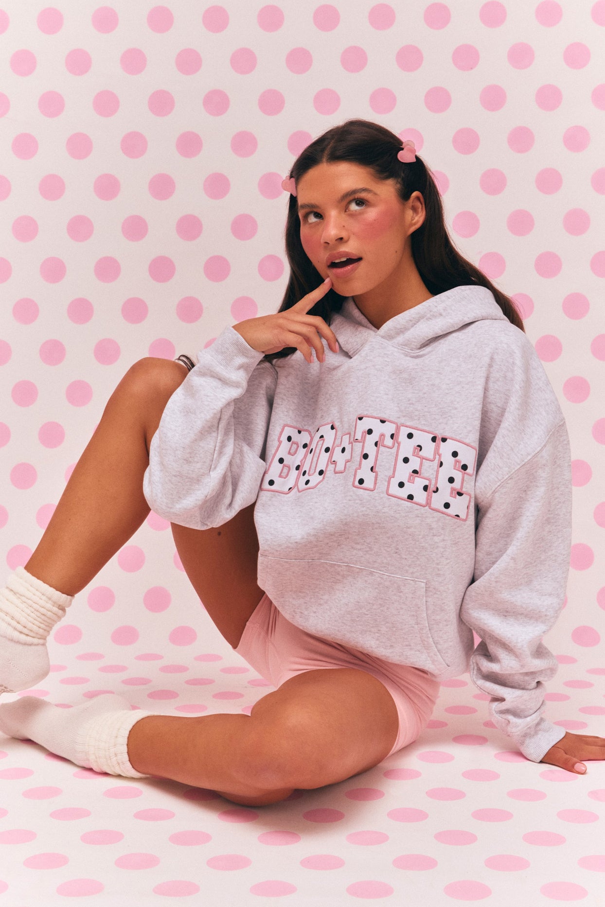 Oversized Applique Hoodie in Grey Marl - 1