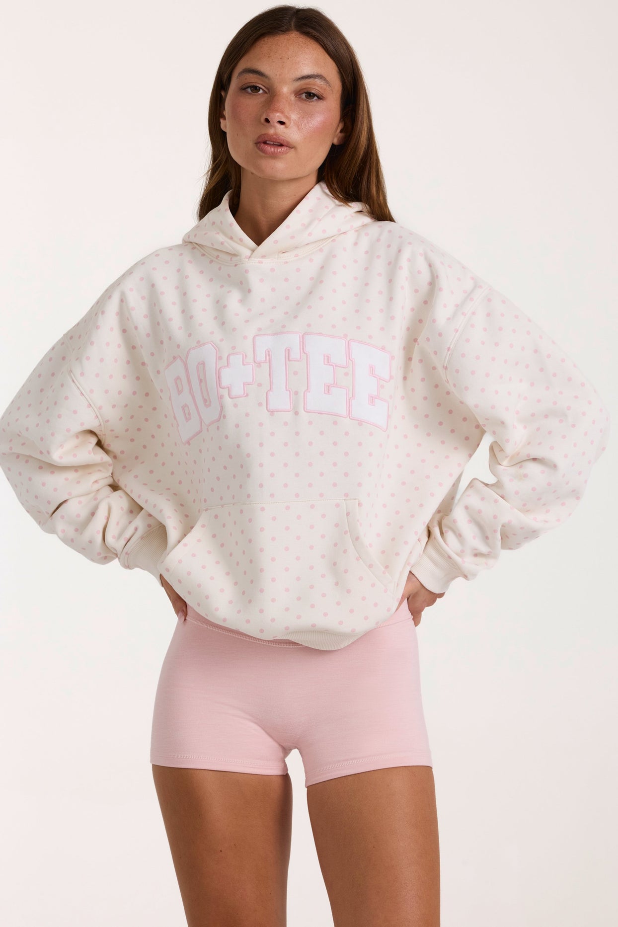Oversized Applique Hoodie in Blush Polka Dot - 2