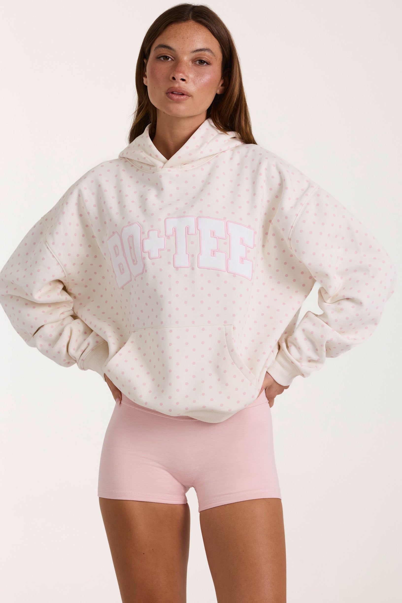 Oversized Applique Hoodie in Ivory Polka Dot - 2