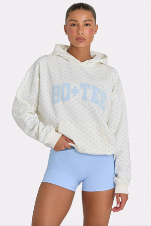 Oversized Applique Hoodie in Marshmallow Polka Dot