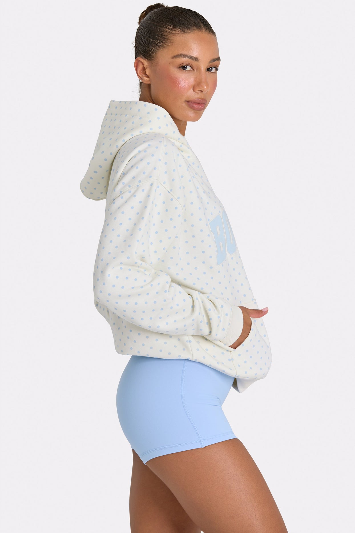 Oversized Applique Hoodie in Coconut Polka Dot - 4