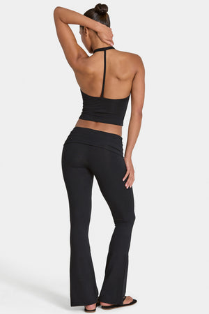 Bo+Tee model Hayley wearing the Rebloom Trousers in Black Modal fabric perfect for running errands