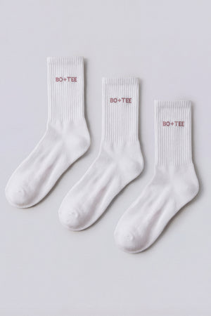 Ribbed Half-Crew 3-Pack Socks in White Pink