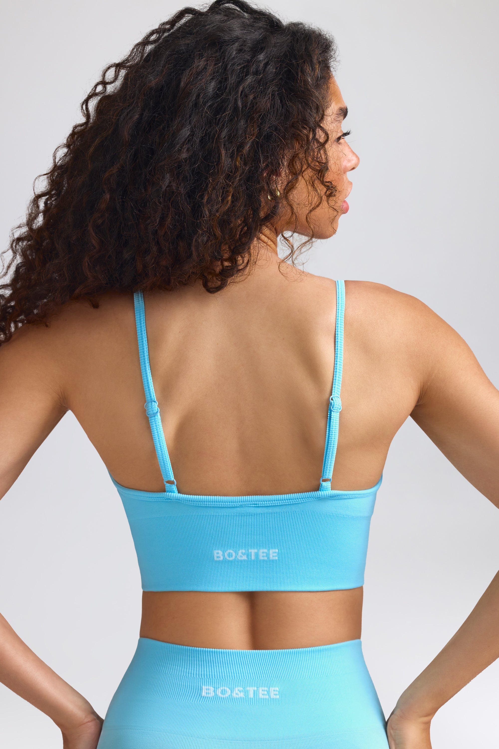 Define Luxe V-Neck Sports Bra in Sky Blue