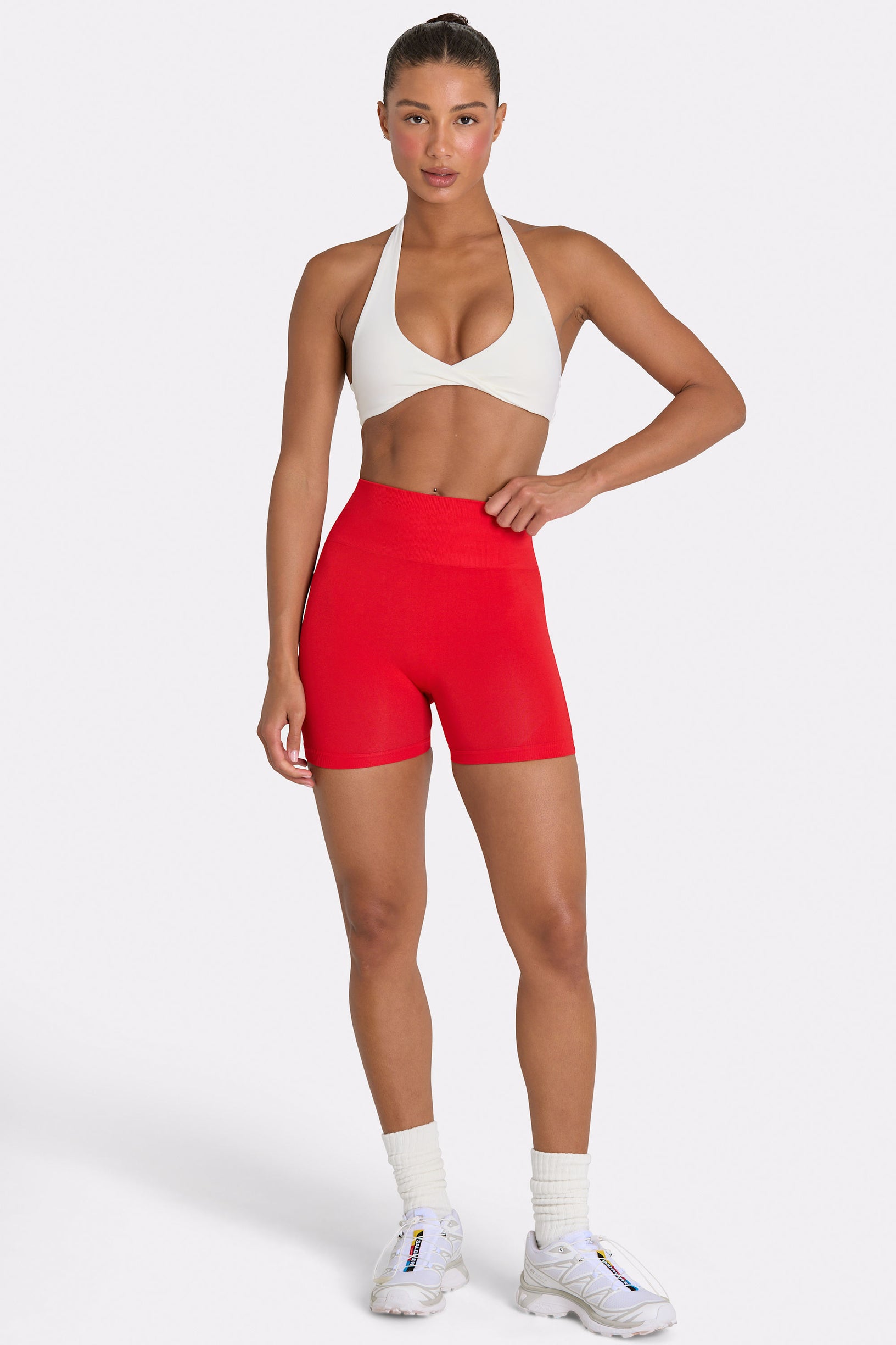 Define Luxe High-Waist Mini Shorts in Red - 1