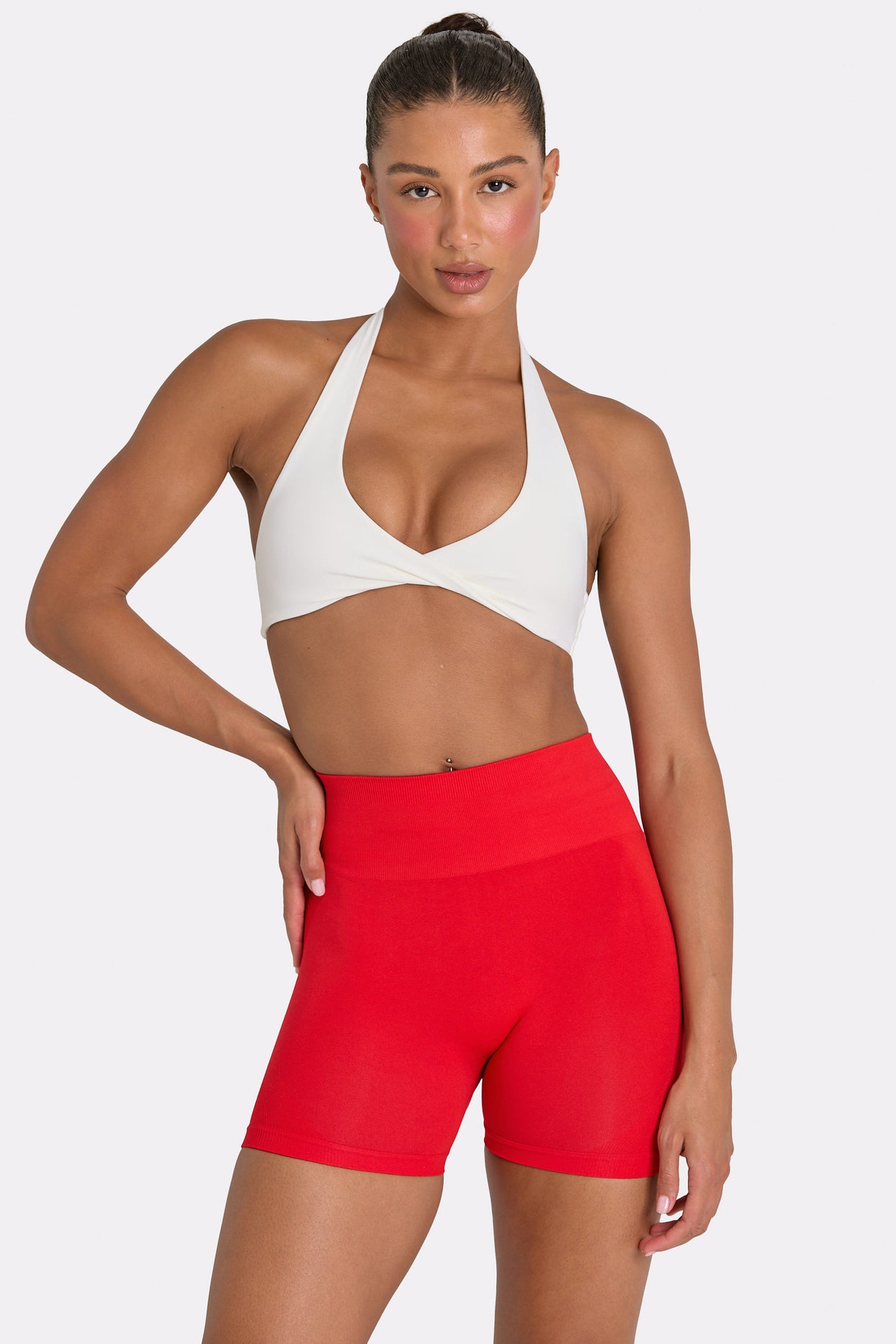 Define Luxe High-Waist Mini Shorts in Red - 4