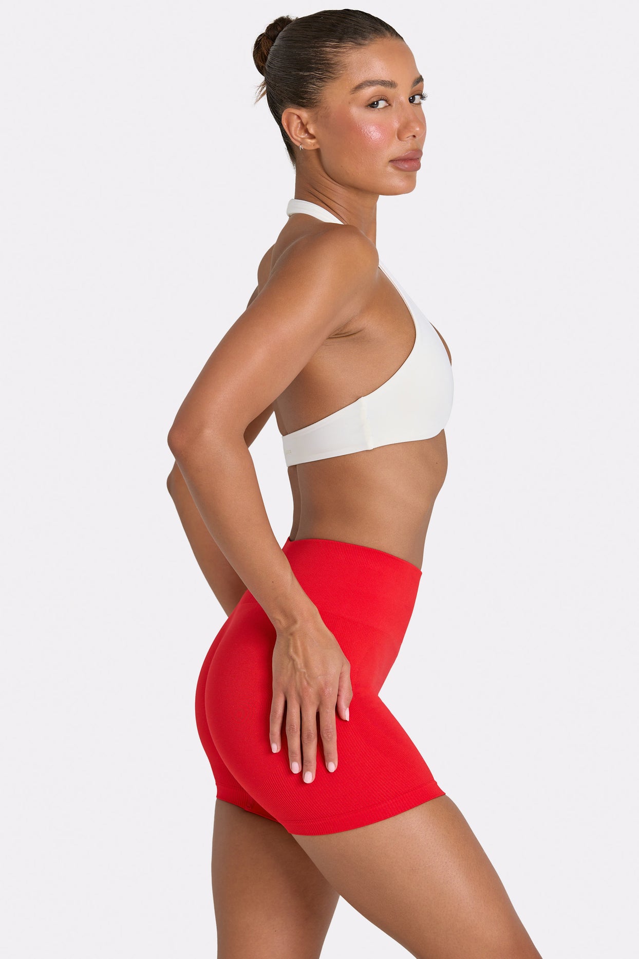 Define Luxe High-Waist Mini Shorts in Red - 3