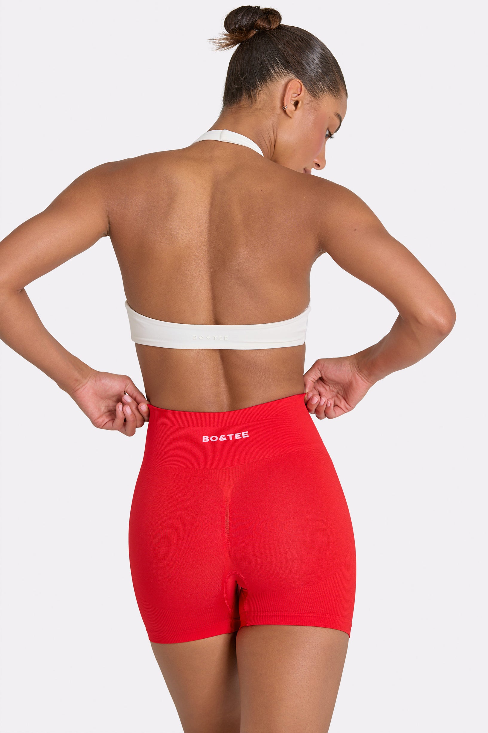 Define Luxe High-Waist Mini Shorts in Red - 2