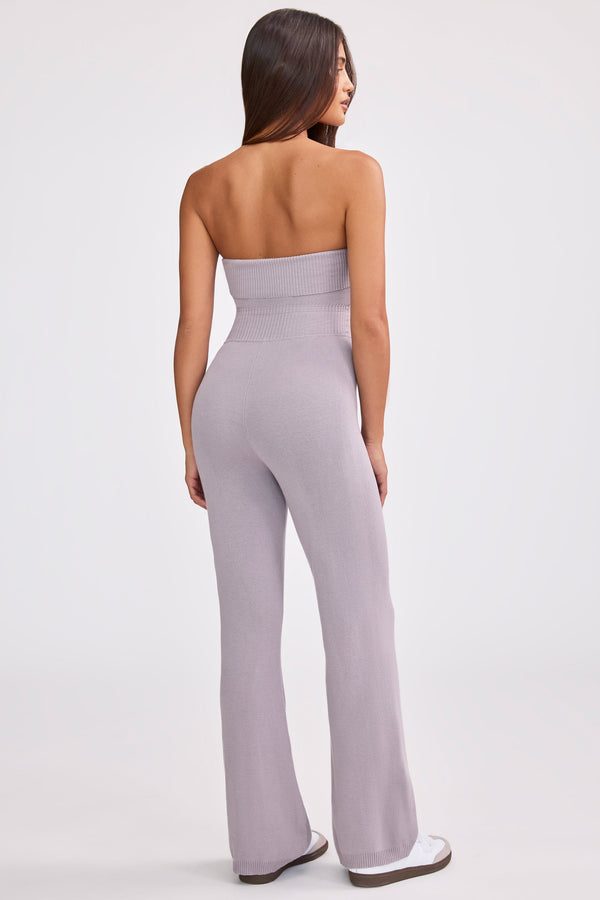Chunky Knit Bandeau Kick Flare Jumpsuit in Dusty Lavender - 2