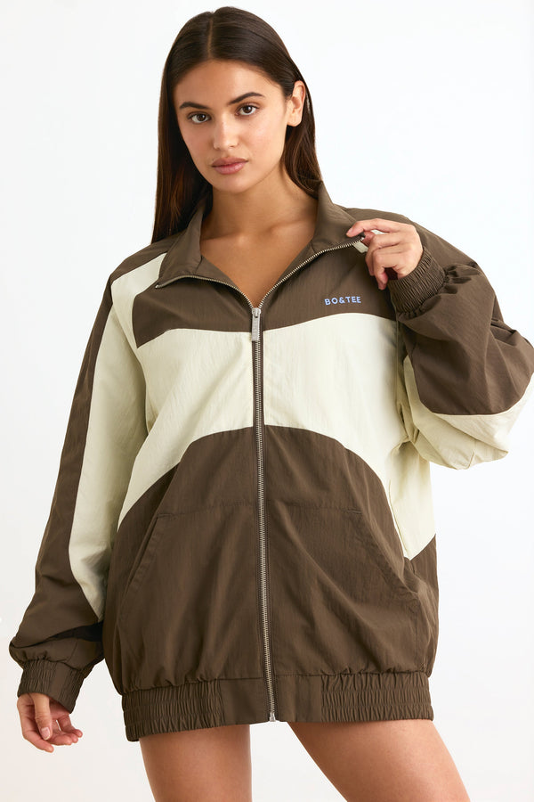 Water-Repellent Colourblock Track Jacket in Espresso - 1