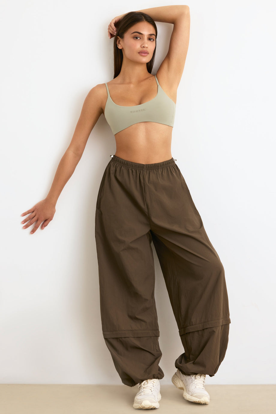 Convertible Wide Leg Track Pants in Espresso