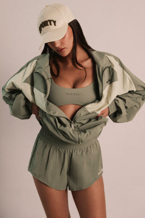 Water-Repellent Elasticated Mini Shorts in Mineral