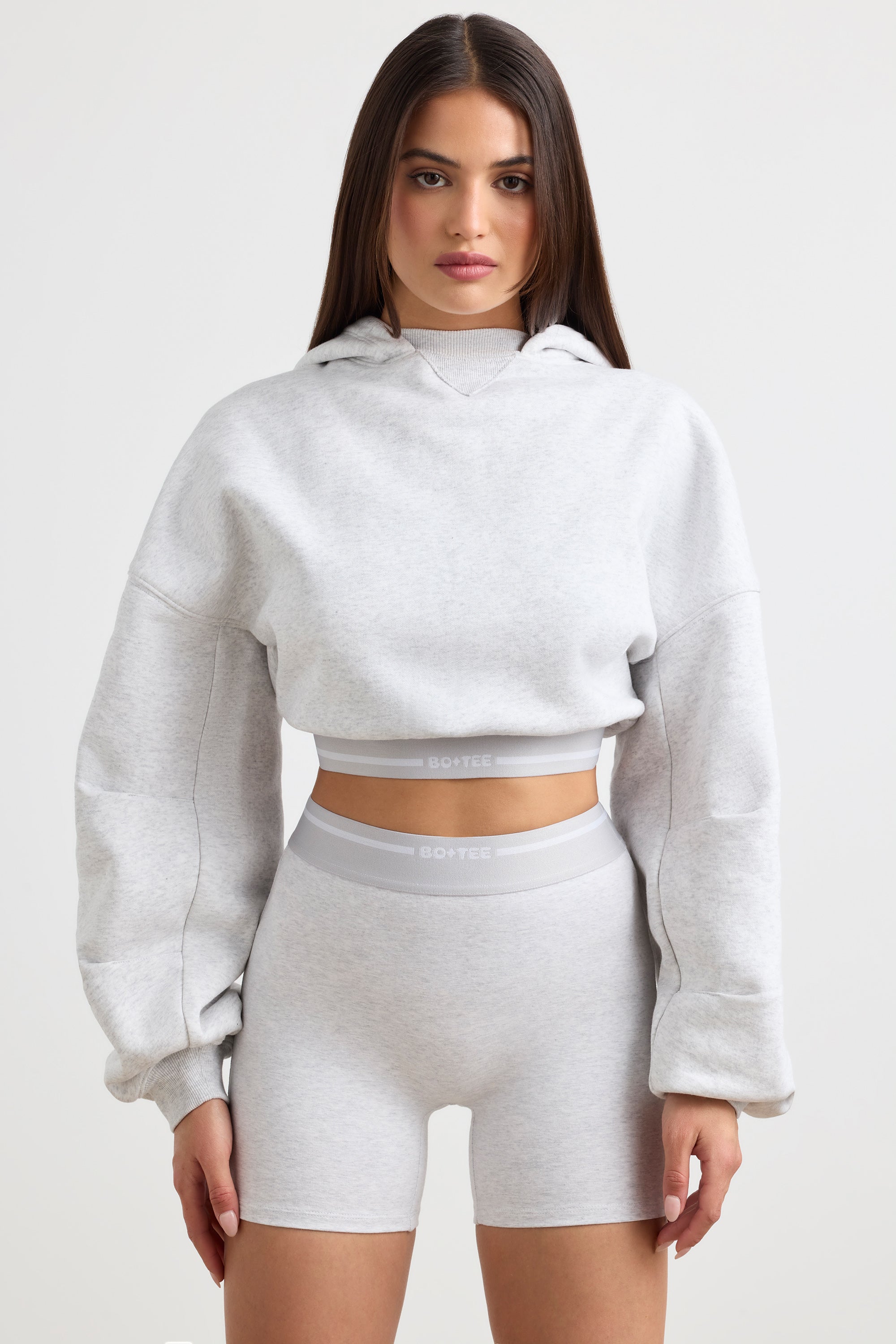 Pause Cropped Hoodie in Grey Marl Oh Polly