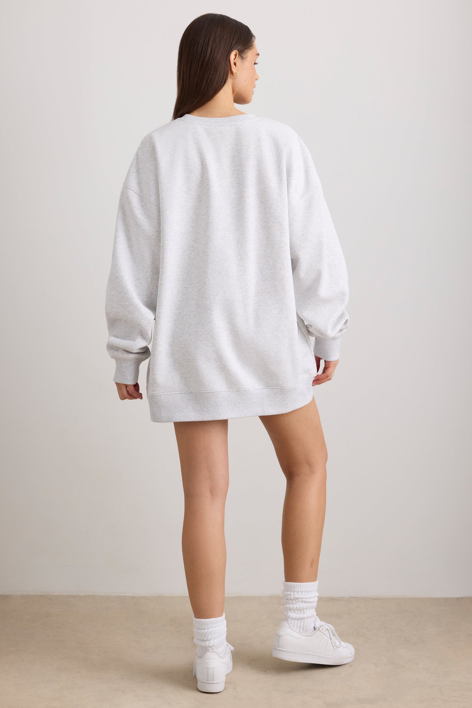Oversized Crew Neck Sweatshirt in Grey Marl - 2