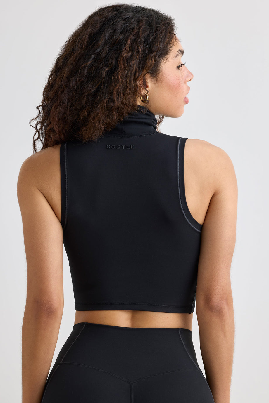 Soft Active Turtleneck Tank Top in Black