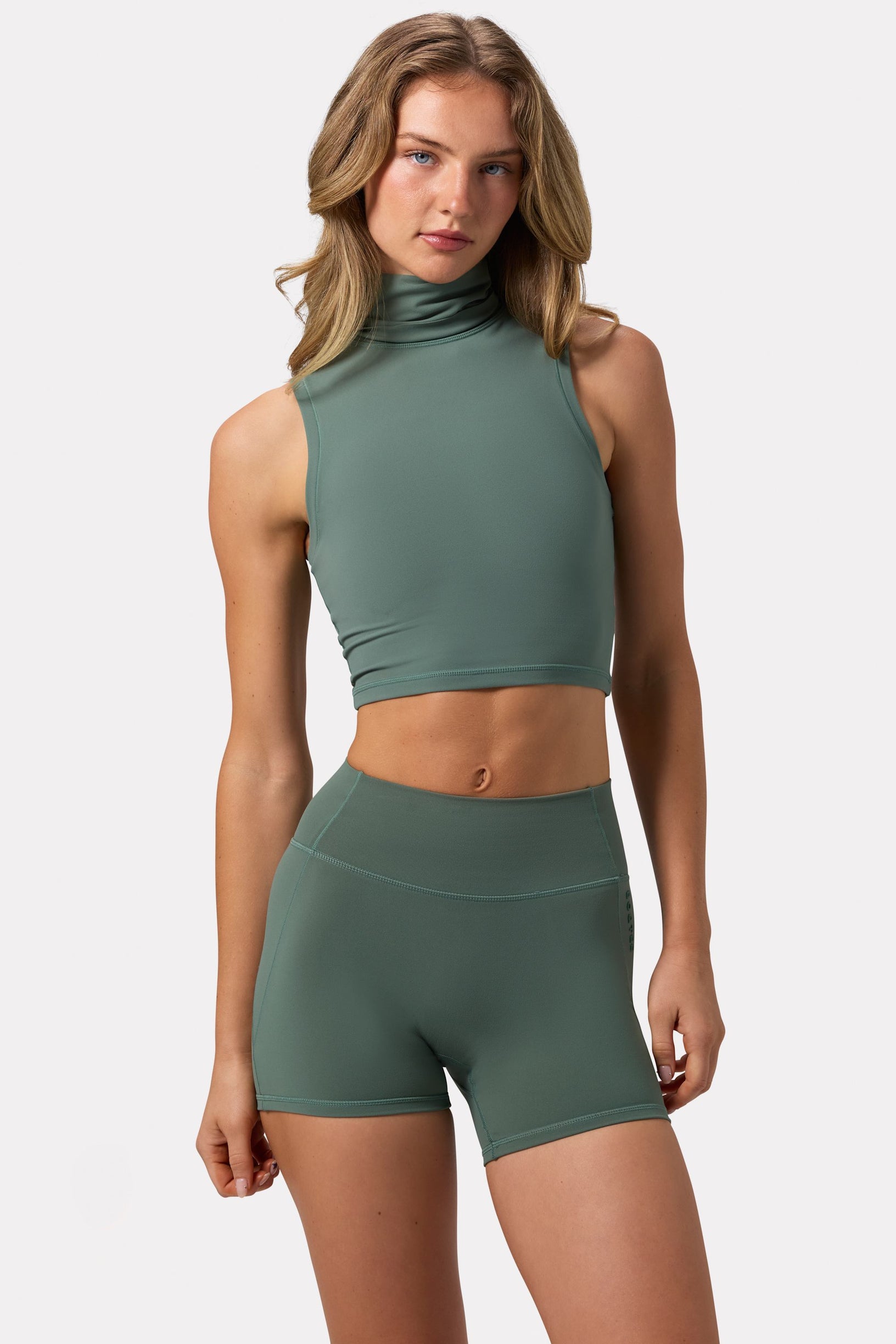 Soft Active Turtleneck Tank Top in Khaki - 1