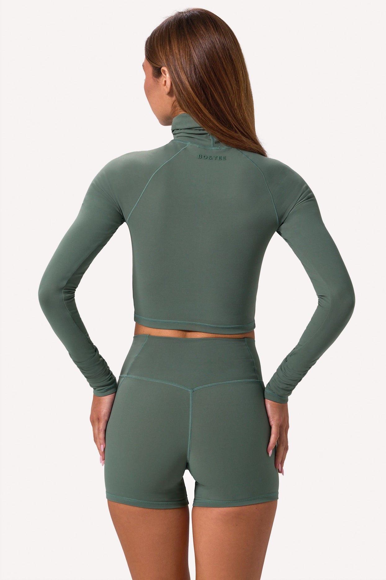 Soft Active Turtleneck Crop Top in Khaki - 2