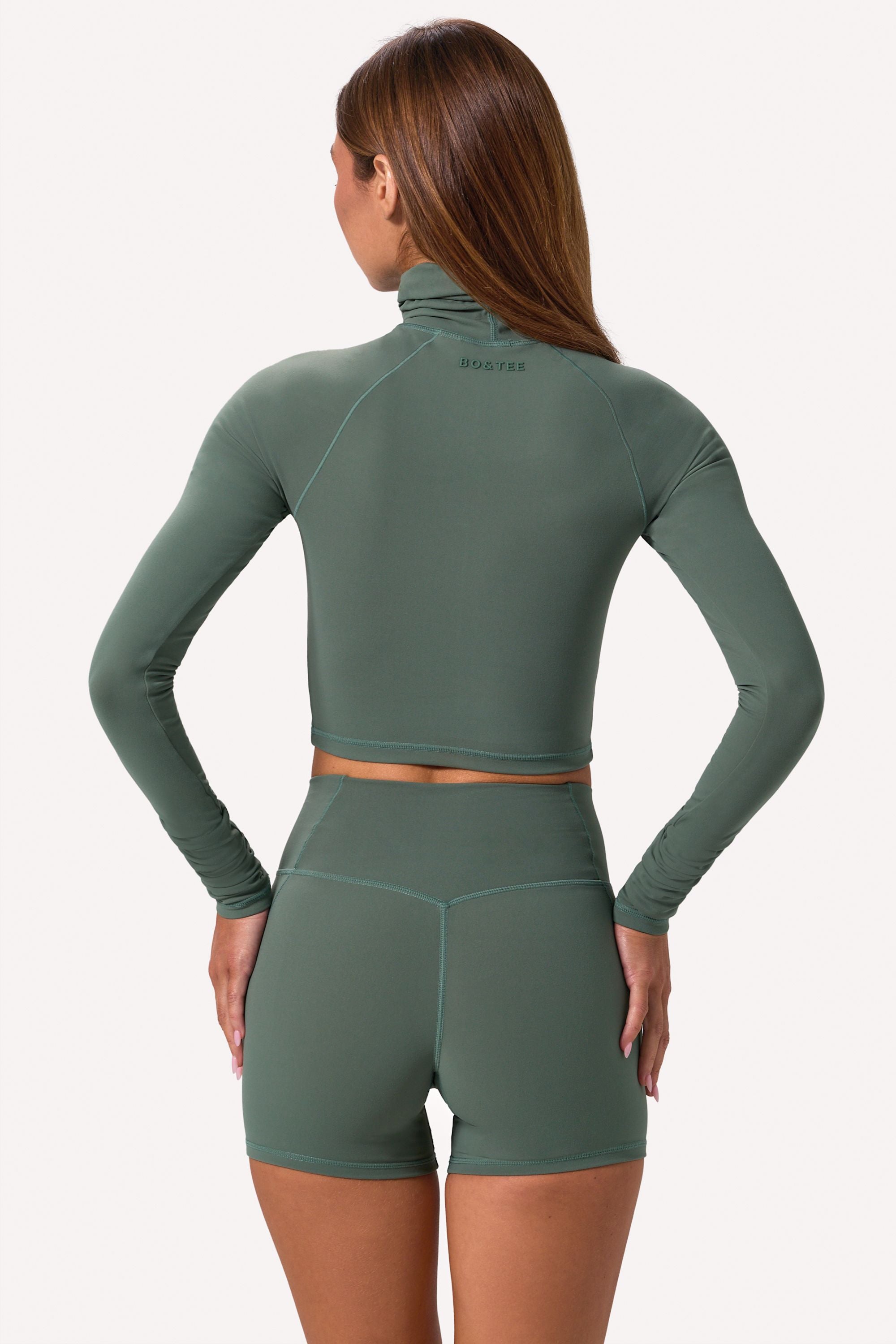 Soft Active Turtleneck Crop Top in Khaki - 2