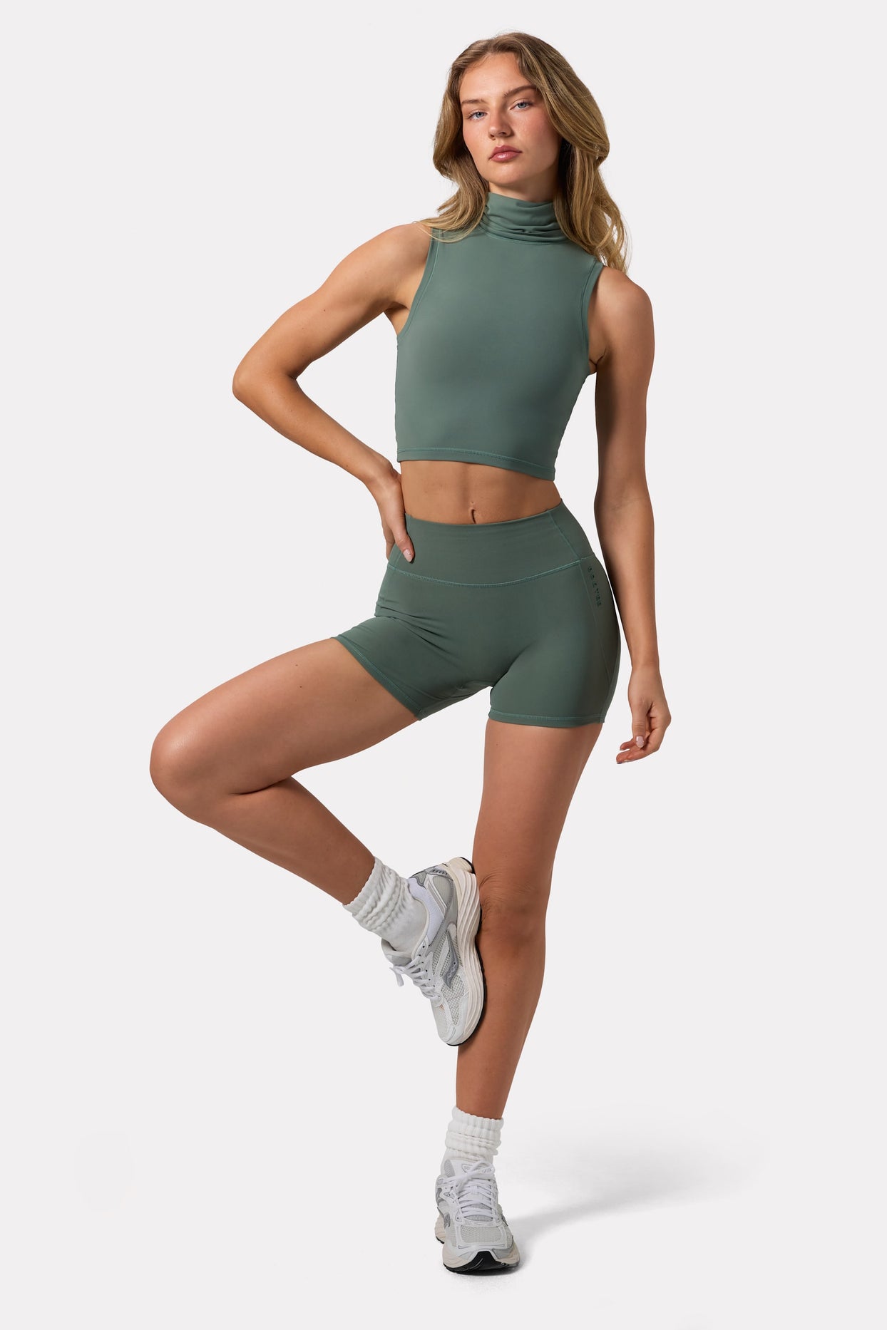 Soft Active High Waist Mini Shorts in Khaki - 1