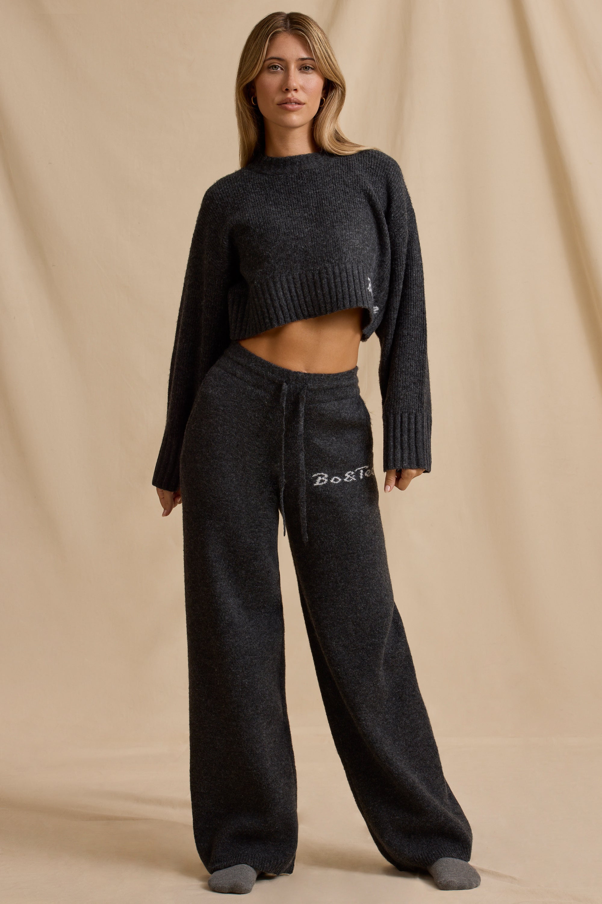 Tall Mid-Rise Wide-Leg Joggers in Charcoal Marl