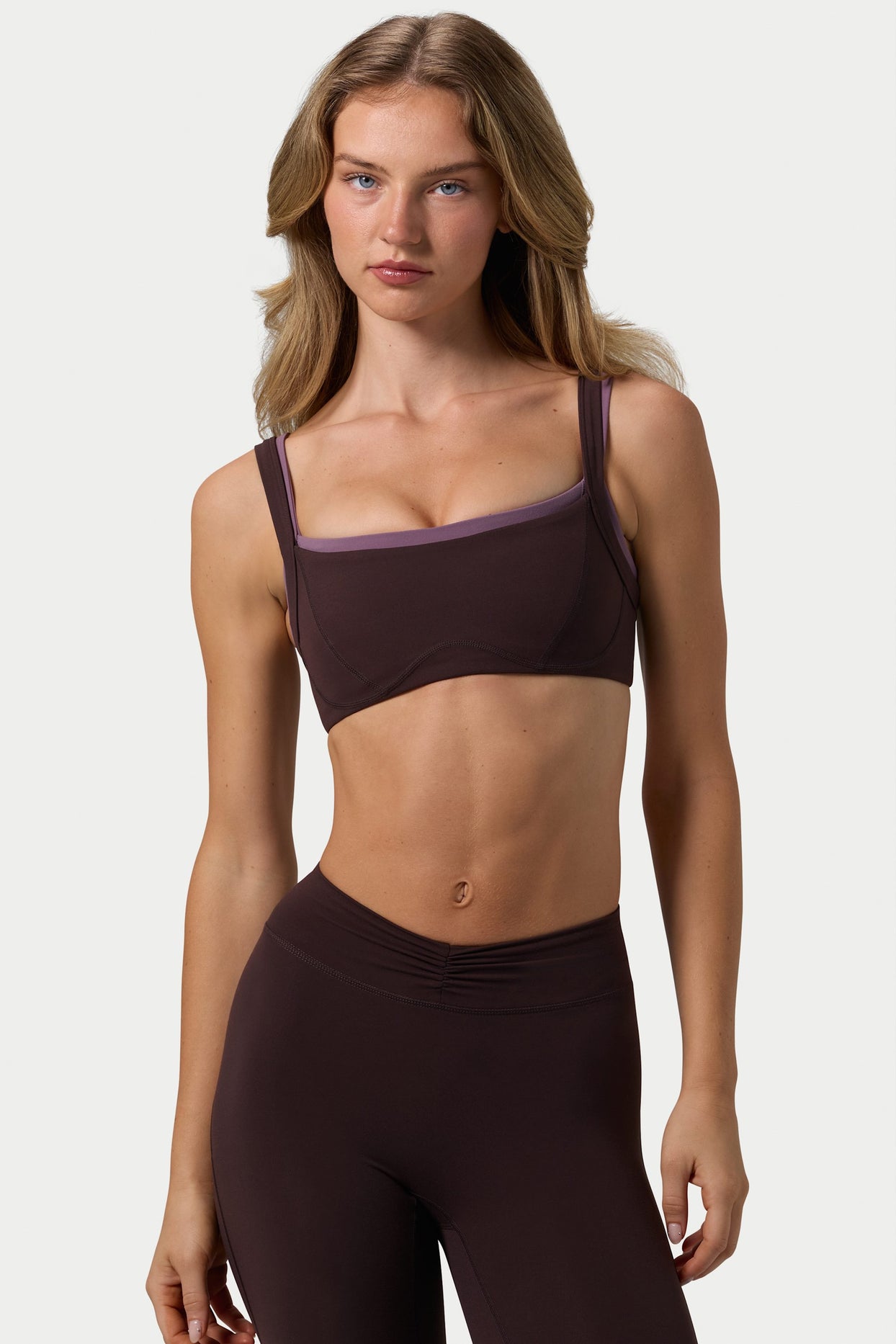 Soft Active Seam-Detail Sports Bra in Espresso - 1