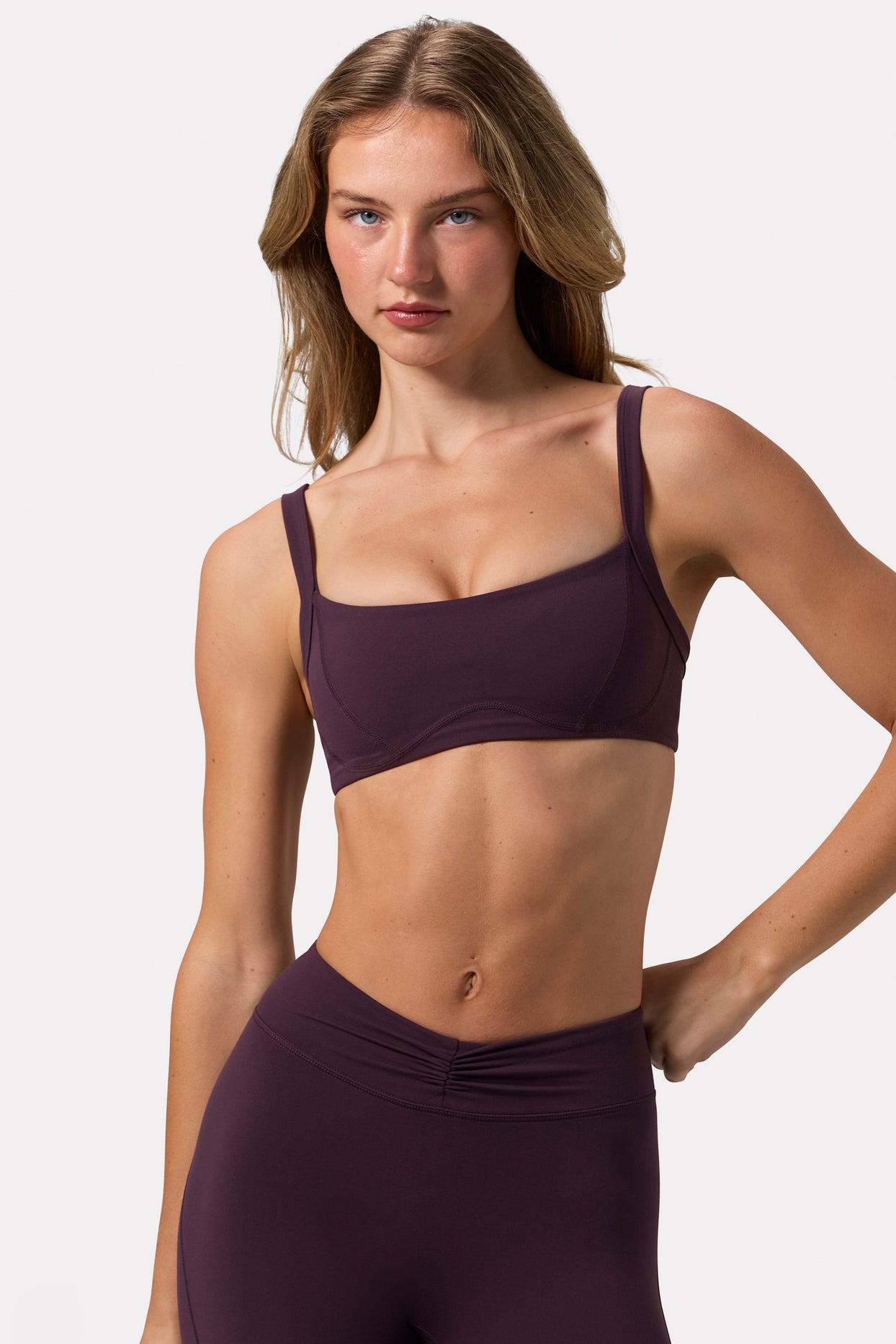 Soft Active Seam-Detail Sports Bra in Plum - 1