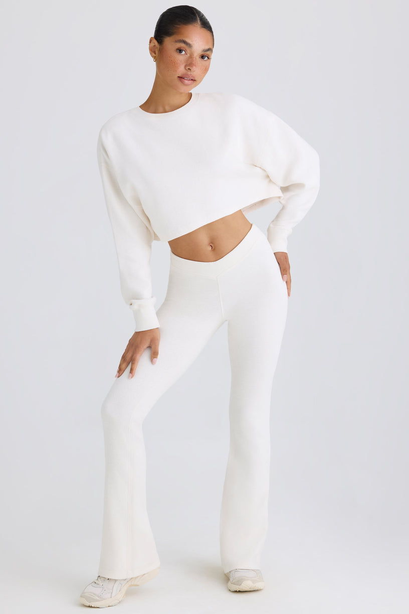 Textured Cotton Jersey Flared Trousers in White - 1