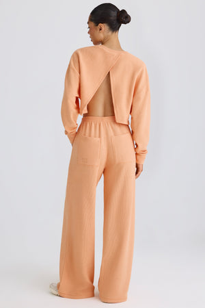 Textured Cotton Jersey Straight-Leg Joggers in Peach
