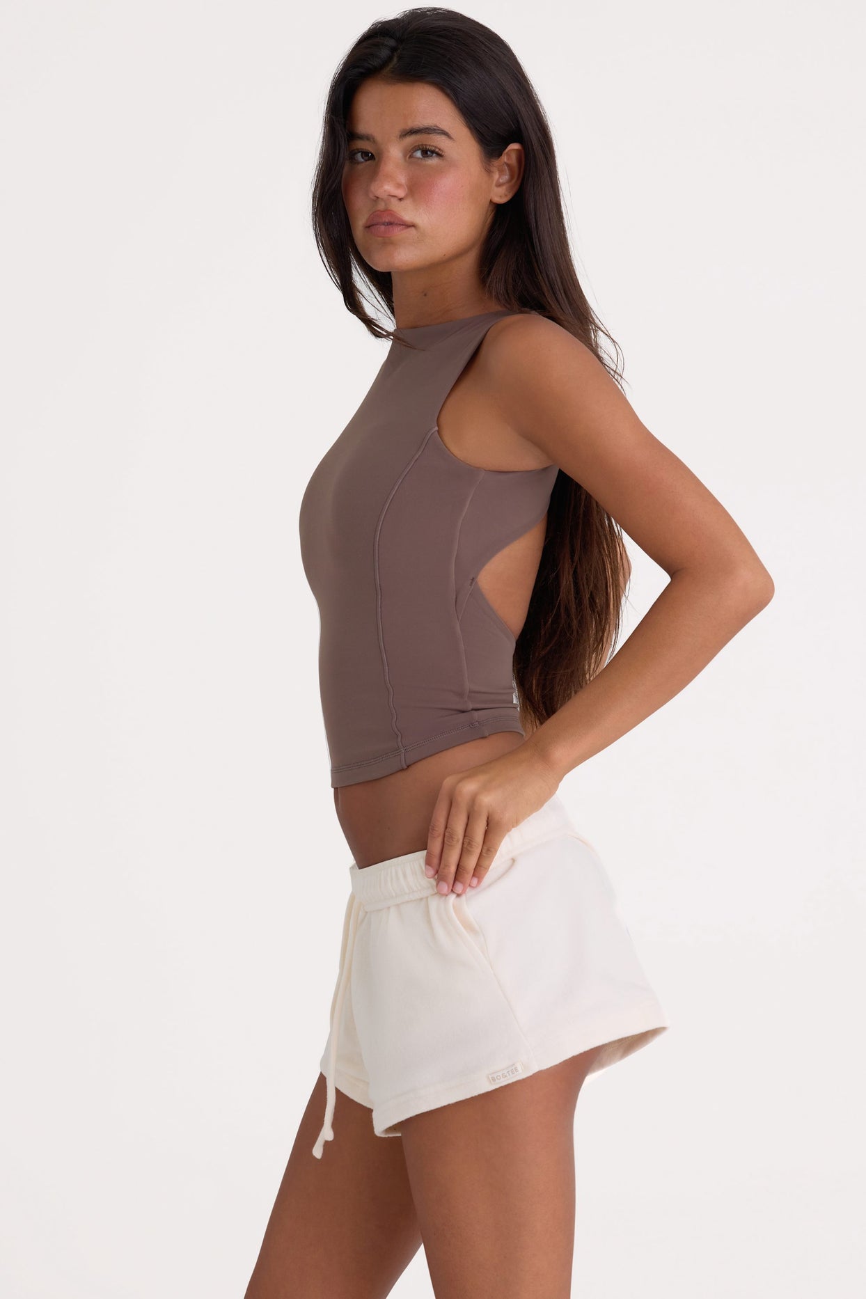 Brushed Jersey Elasticated Mini Shorts in Ecru - 3