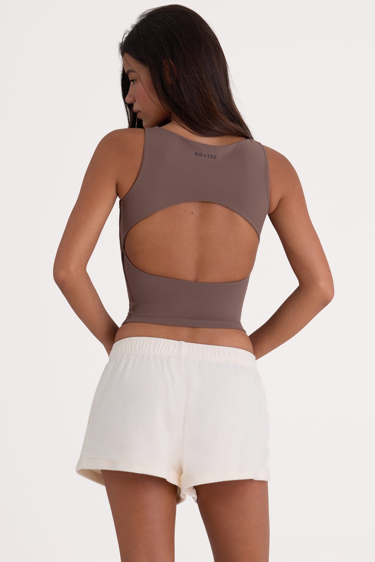 Brushed Jersey Elasticated Mini Shorts in Ecru - 4