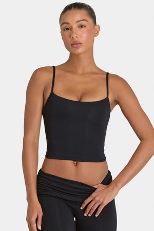 Bo+Tee model Hayley wearing the Rebloom Full Top in Black Modal fabric perfect for running errands