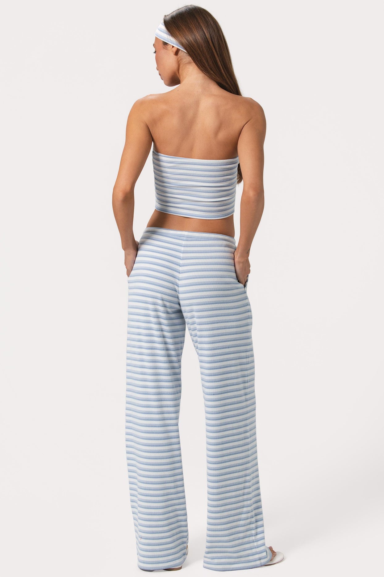 Ribbed Jersey Low-Rise Trousers in Blue Stripe - 2