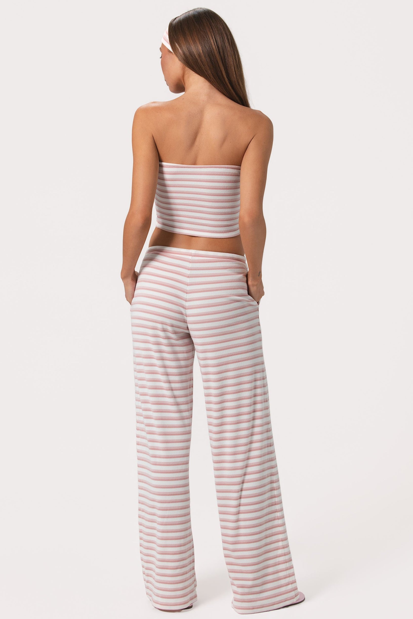 Ribbed Jersey Low-Rise Trousers in Pink Stripe - 2