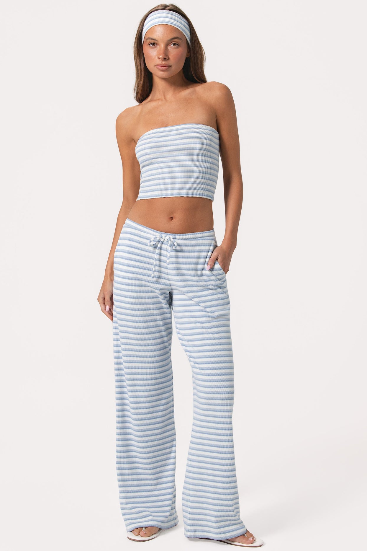 Ribbed Jersey Bandeau Top in Blue Stripe - 5