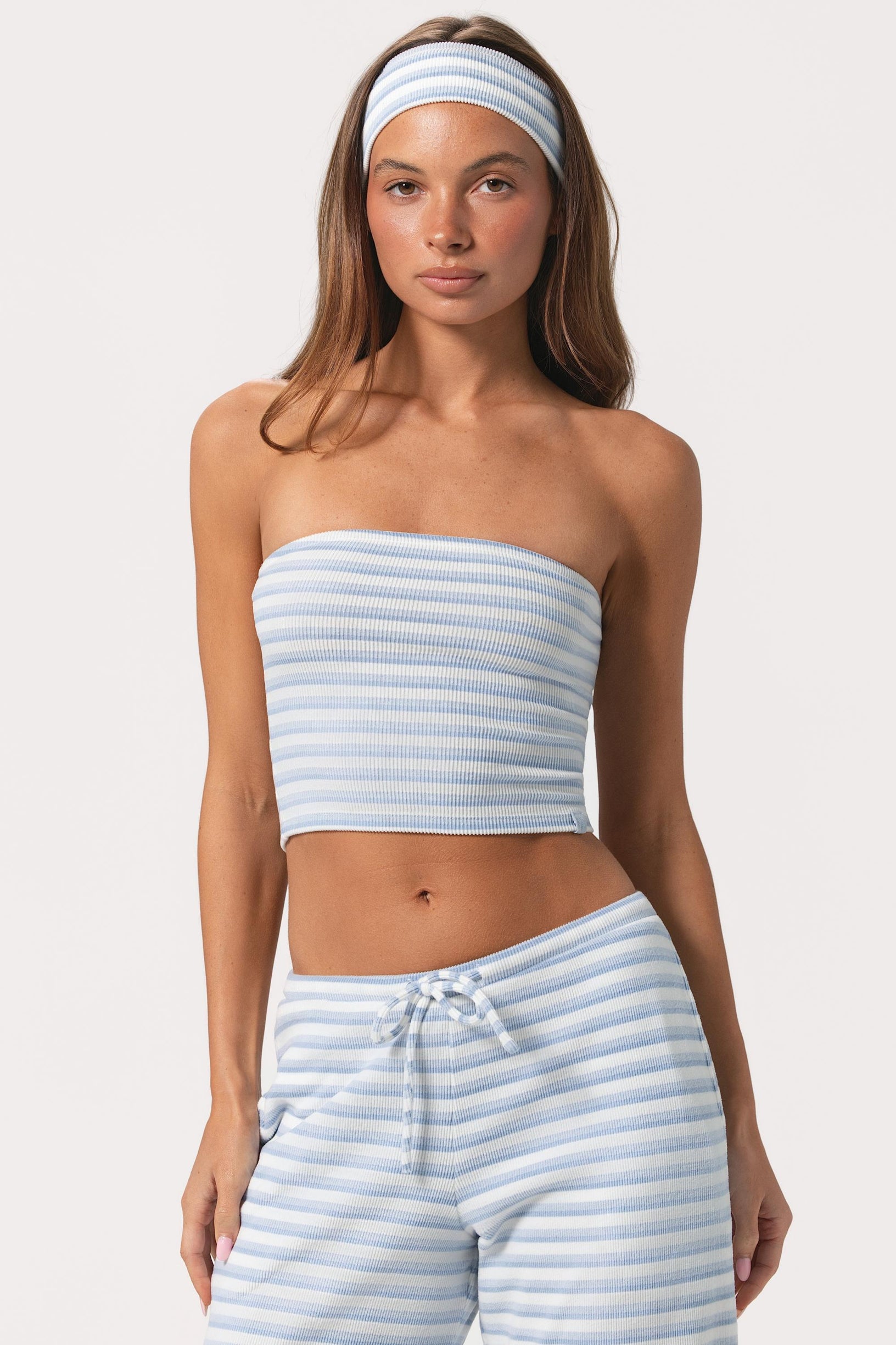 Ribbed Jersey Bandeau Top in Blue Stripe - 1