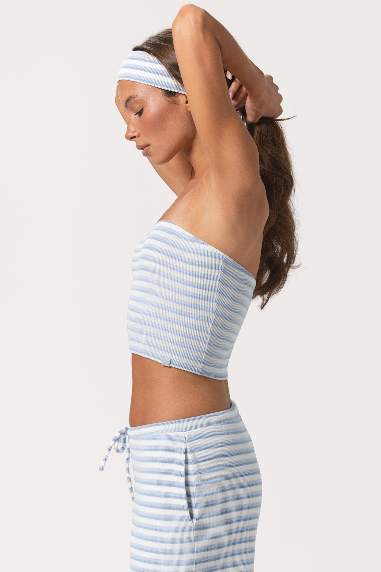 Ribbed Jersey Bandeau Top in Blue Stripe - 3